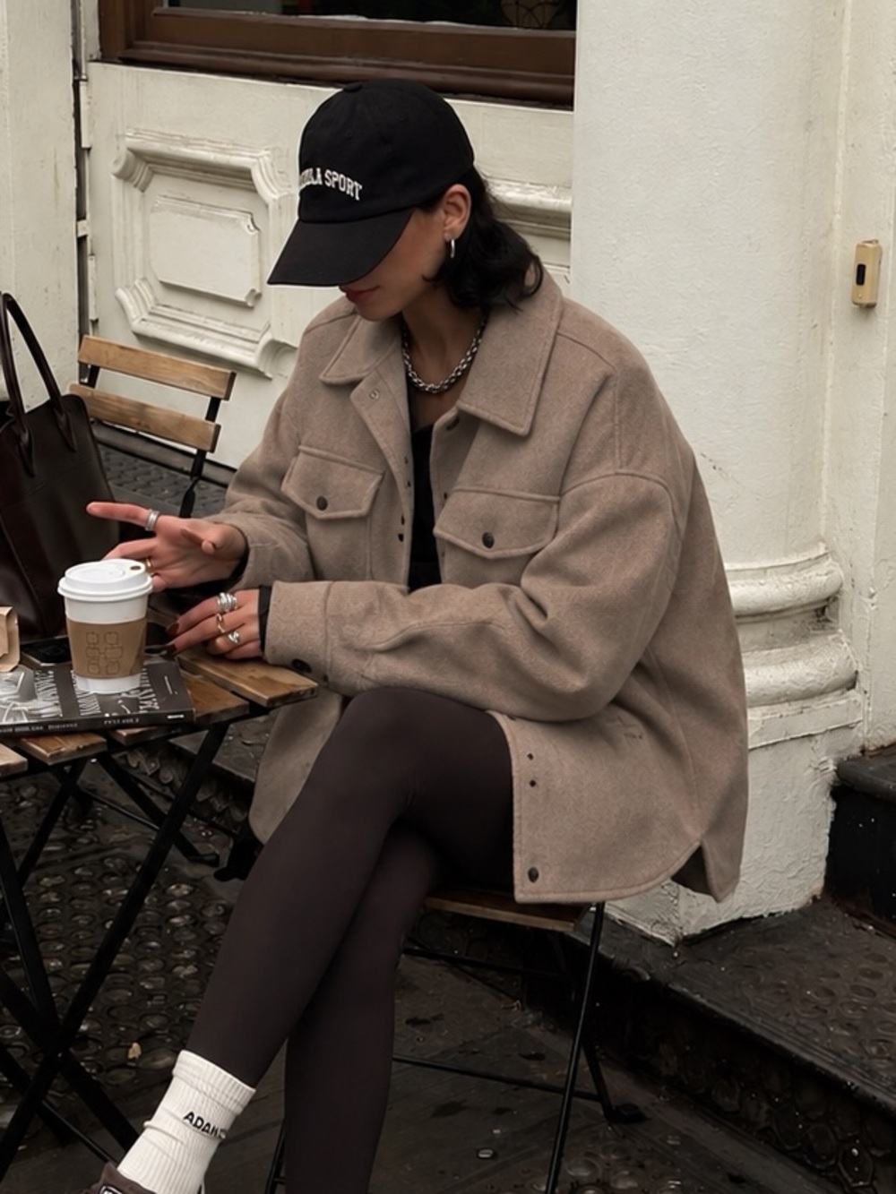 ZARA Oversized Taupe Wool-Look Shacket | M